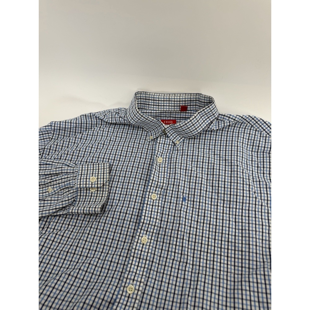 Izod Shirt Size‎ 3XL Mens Blue Plaid Long Sleeve Spread Collar Shirt